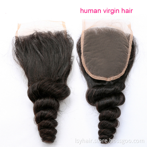 Free Shipping Brazilian Loose Wave Bundles With Closure 100% Remy Hair 3 Bundles With 4*4 Lace Closure Free Part